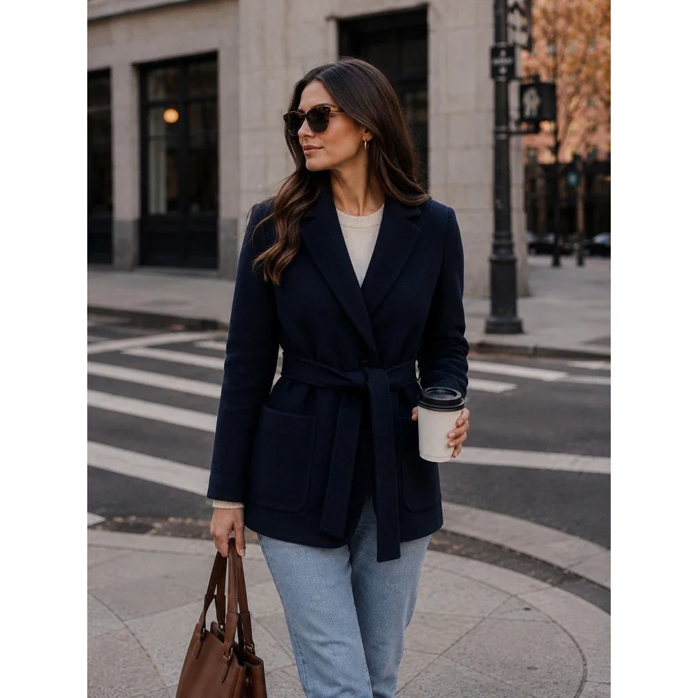J.Crew Italian Boiled Wool Blazer Coat Womens 4 Navy New  Belted Jacket